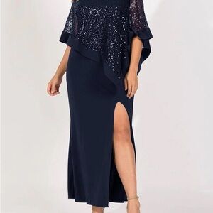 Mother of the bride/groom dress Elegant Navy Sequin Overlay Dress